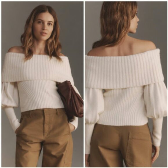 Brand New by Anthropologie The Tessa Off-The-Shoulder Puff-Sleeve Sweater - Picture 1 of 11